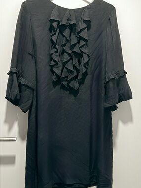 Uterque Black Ruffle-Front Tunic Dress